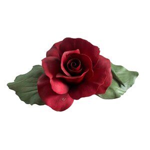 Dea Capodimote Red Rose with Leaves porcelain figure Made in Italy